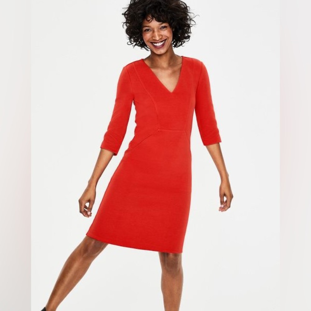 Boden V-Neck Ottoman Shift Dress with Pockets, bright orange, sz 10P
